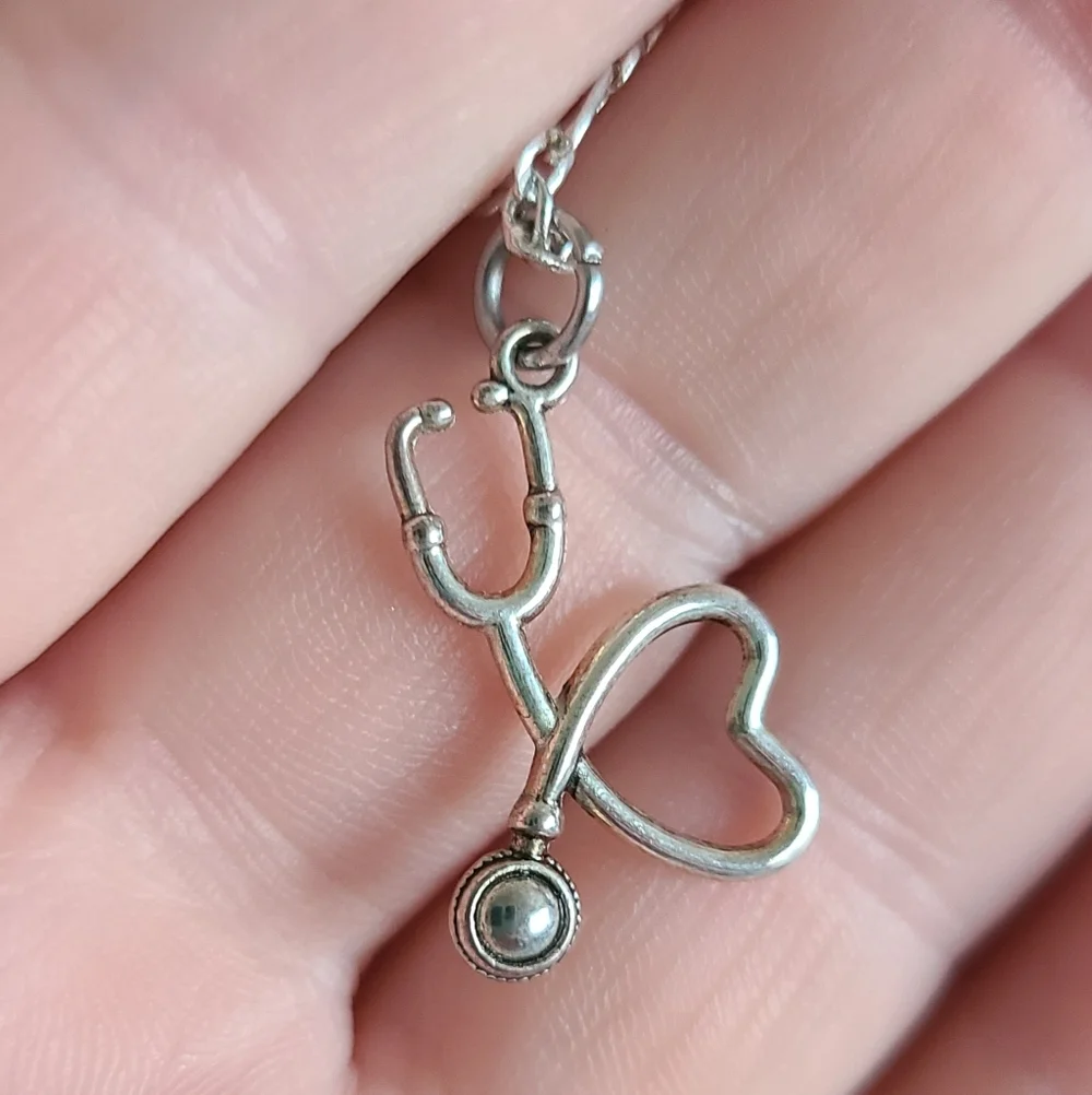 Sterling Silver Heart Stethoscope Pendant Necklace